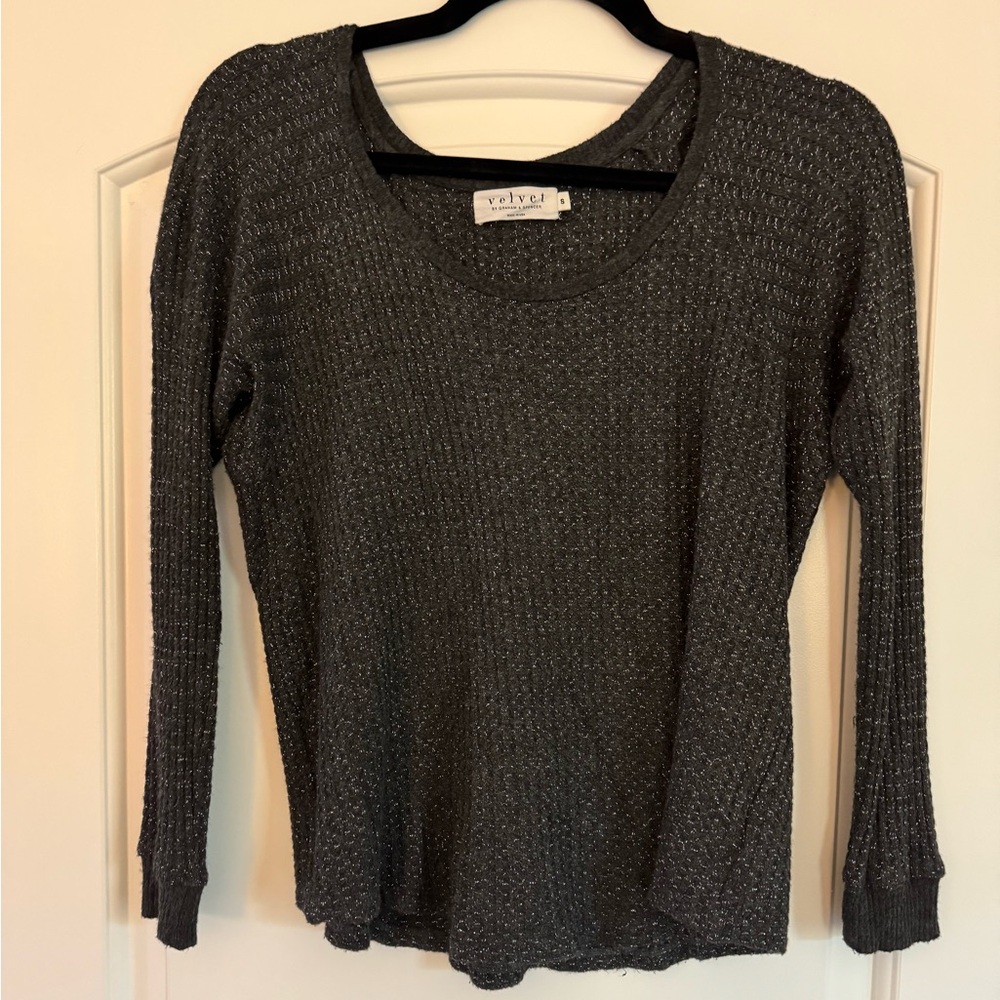 Velvet Charcoal Grey Knit Top with Silver Sparkle